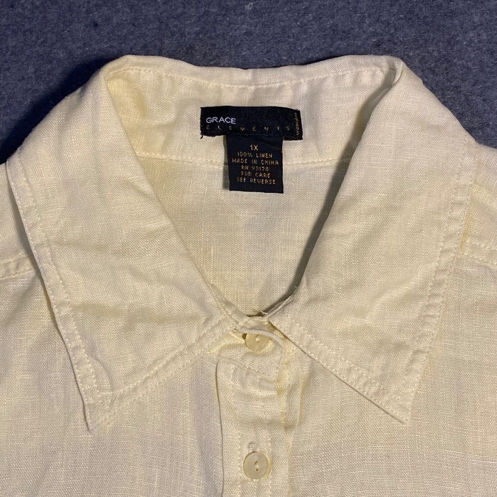 GRACE ELEMENTS women's  100% LINEN YELLOW Button‎ Down LONG SLEEVE 1X